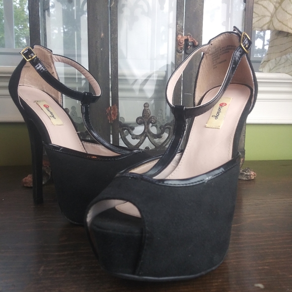 Black Open Toe Ankle Strap Platform High Heel - Picture 2 of 7